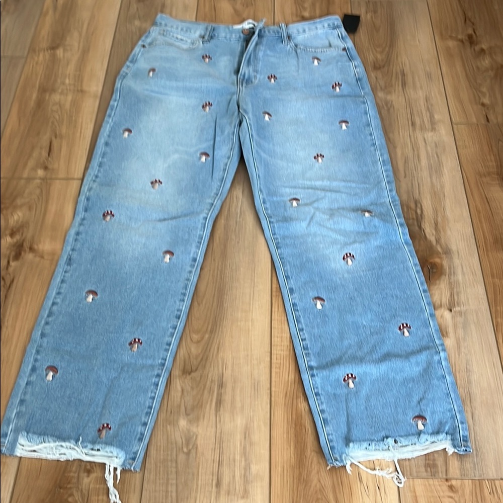 Fashion Nova mushroom embroidered jeans. Size 13 high rise
